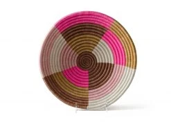 KAZI Home Goods Large Blossom Pinks + Tan Round Basket