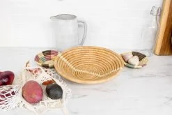 KAZI Large Tan Striped Round Basket