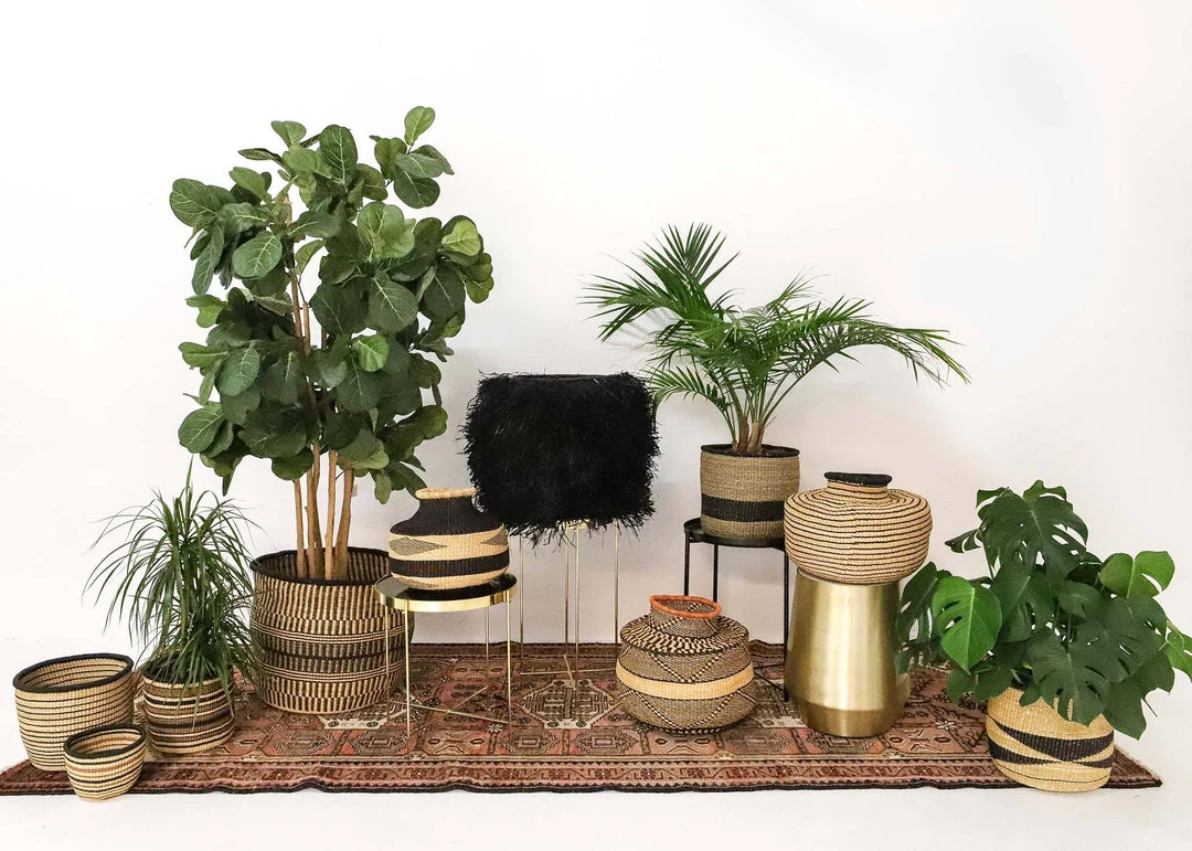 KAZI Extra Large Checkered Black Grass Planter Home Goods 4 KAZI Extra Large Checkered Black Grass Planter Home Goods