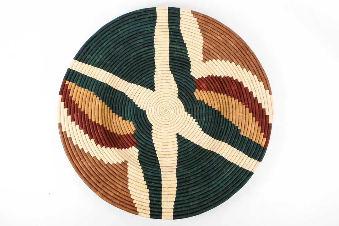 KAZI Home Goods Jumbo Forest Green + Burgundy Tabia Woven Wall Plate 3 KAZI Home Goods Jumbo Forest Green + Burgundy Tabia Woven Wall Plate