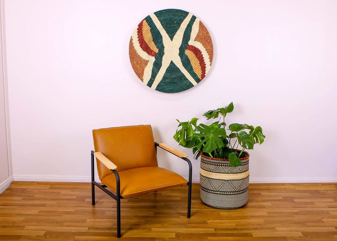 KAZI Home Goods Jumbo Forest Green + Burgundy Tabia Woven Wall Plate 4 KAZI Home Goods Jumbo Forest Green + Burgundy Tabia Woven Wall Plate