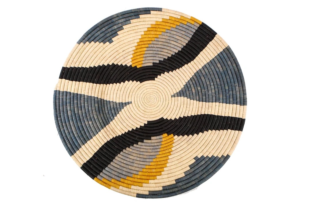 KAZI Home Goods Jumbo Opal Gray + Mustard Tabia Woven Wall Plate 3 KAZI Home Goods Jumbo Opal Gray + Mustard Tabia Woven Wall Plate