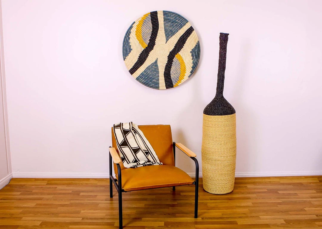 KAZI Home Goods Jumbo Opal Gray + Mustard Tabia Woven Wall Plate 4 KAZI Home Goods Jumbo Opal Gray + Mustard Tabia Woven Wall Plate