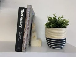 KAZI Natural + Navy Striped Planter