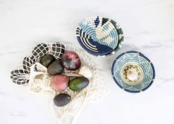 KAZI Small Silver Blue Biko Round Basket