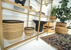 KAZI Large Striped Black Grass Planter