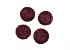 KAZI Burgundy Fringed Raffia Coasters