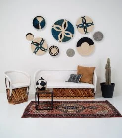 KAZI Home Goods Cool Color Blocked Large Raffia Wall Plate