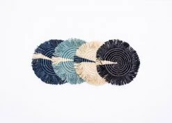 KAZI Home Goods Dash Of Blues Fringed Coasters