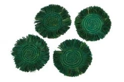 KAZI Home Goods Evergreen Fringed Oversized Raffia Coaster Set