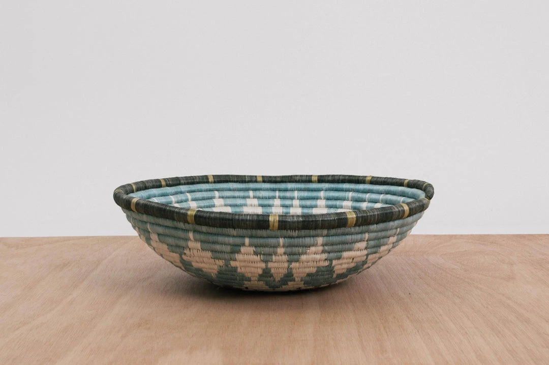 KAZI Extra Large Silver Blue Intore Wall Basket 4 KAZI Extra Large Silver Blue Intore Wall Basket