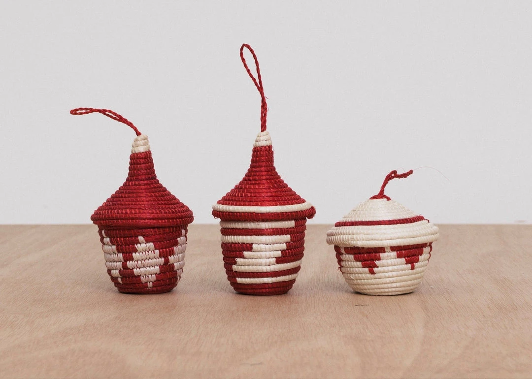 KAZI Fair Trade Fiery Red Ikonji Ornament Set 3 KAZI Fair Trade Fiery Red Ikonji Ornament Set