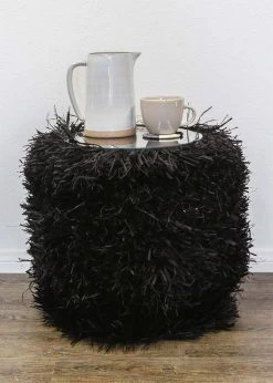 KAZI Fringed Black Stool Furniture