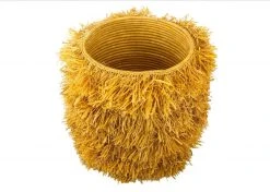 KAZI Fringed Mustard Stool With Frame