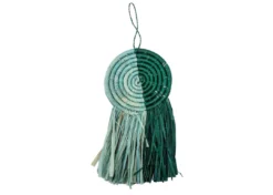 KAZI Mist + Teal Fringed Disc Ornament