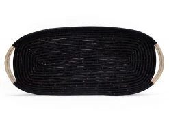 KAZI Home Goods Natural Handle + Black Raffia Rectangular Tray
