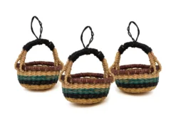 KAZI Petite Bolga Basket Ornament Set - Blue + Black