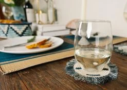 KAZI Silver Blue + Black Fringed Coasters Home Goods