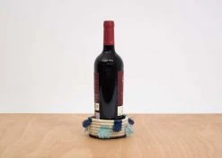 KAZI Home Goods Silver Blue Fringed Wine Bottle Coaster