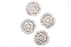 KAZI Silver Metallic Geo Fringed Oversized Coaster Set