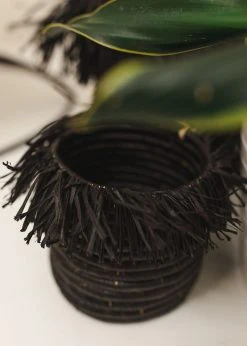 KAZI Small Black Fringed Catch All Home Goods