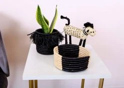 KAZI Small Black Fringed Catch All Home Goods