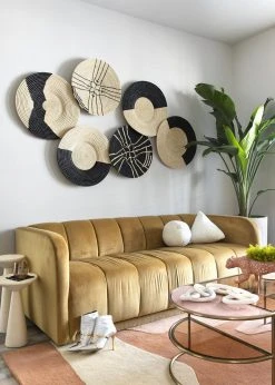 KAZI Striped Black + Natural Raffia Plate II