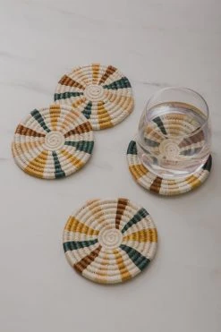 KAZI Striped Sand + Hunter Green Coasters Kitchen + Dining