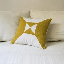 Kiliim Cream + Yellow Arrows Wool Throw Pillow Cover