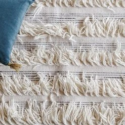 Kiliim White Fringe Wool Runner/Rug