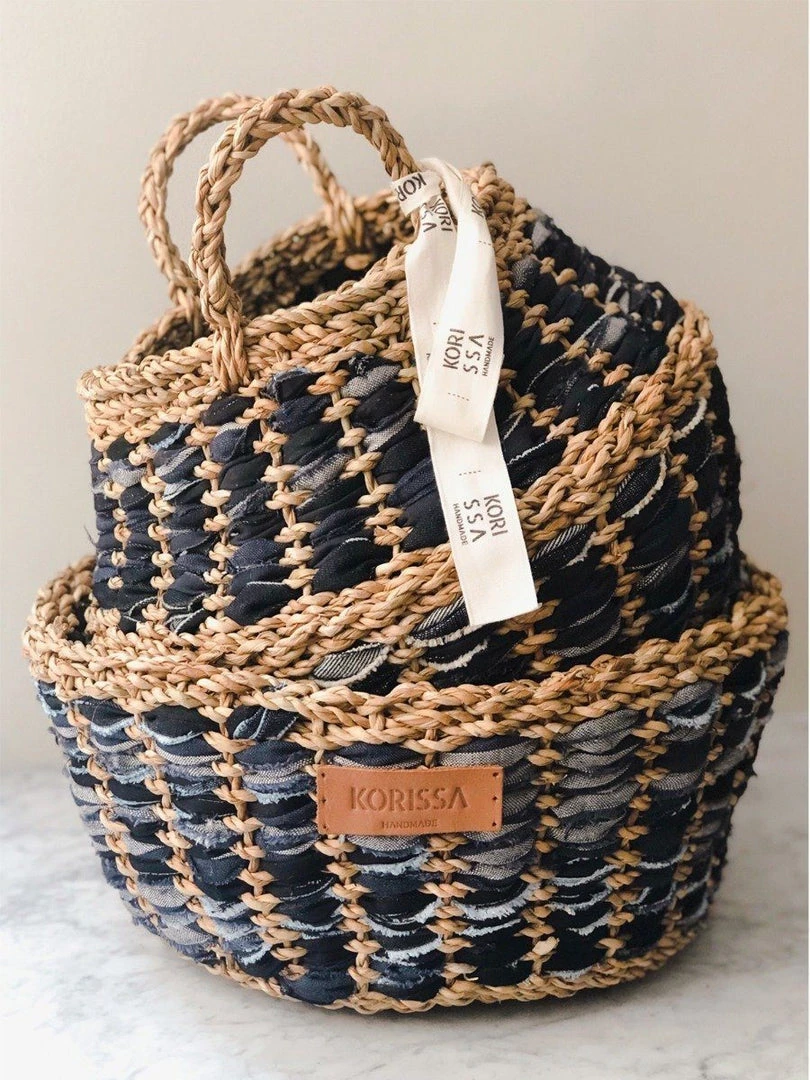 Korissa Daya Upcycled Denim Foldable Basket Set Home Goods 6 Korissa Daya Upcycled Denim Foldable Basket Set Home Goods