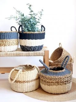 Korissa Home Goods Ula Stripe Basket Set - Black