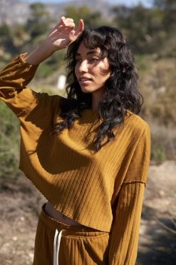 LA Relaxed New Arrivals Pointelle Puff Sleeve Crop Top