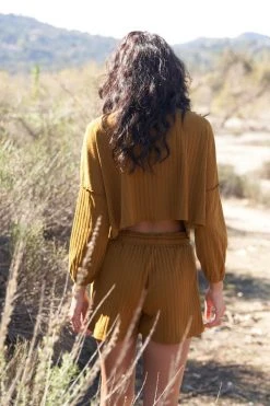 LA Relaxed New Arrivals Pointelle Puff Sleeve Crop Top