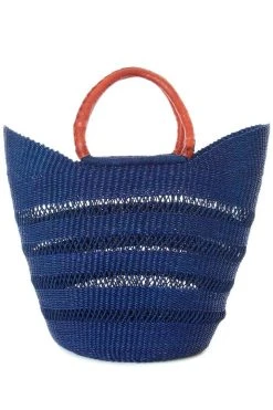 Swahili African Modern Accessories Navy Blue Lacework Wing Shopper Bag