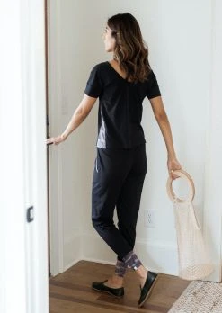 Leena & Lu Pima Short Sleeve Loungewear Set - Black