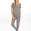 Leena & Lu Pima Short Sleeve Loungewear Set - Gray