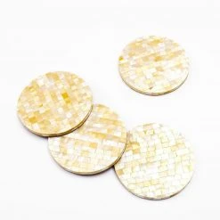 LIKHÂ Golden Yellow Mother Of Pearl Coaster Set Office Accessories