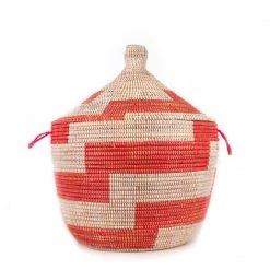 Mbare Low Stripe Hamper Basket - Red + White