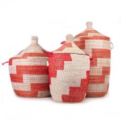 Mbare Low Stripe Hamper Basket - Red + White 7 Mbare Low Stripe Hamper Basket - Red + White