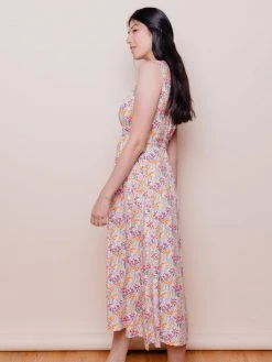 Mata Traders Artsy Traveler Pink Floral Tencel Midi Dress Clothing