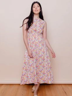 Mata Traders Artsy Traveler Pink Floral Tencel Midi Dress Clothing