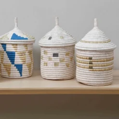 Mbare Handcrafted Inyabu Medium Basket - Gray Triangles