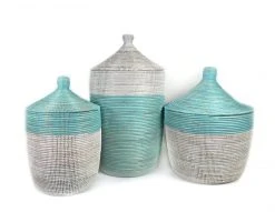 Mbare Best Sellers Medium Two-Tone Hamper Basket - Turquoise + White
