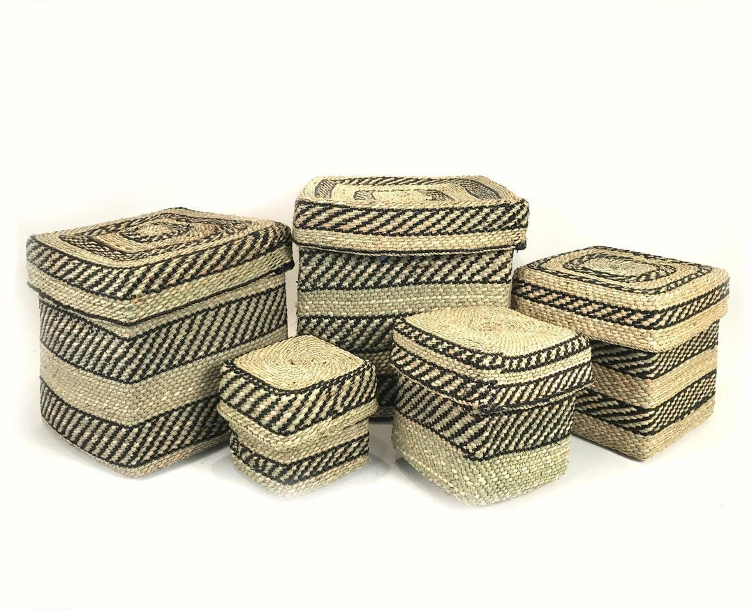 Mbare Square Iringa Basket - Black Stripe Home Goods 3 Mbare Square Iringa Basket - Black Stripe Home Goods