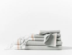 Coyuchi Home Goods Mediterranean Towels - Deep Pewter / Tangerine Stripe