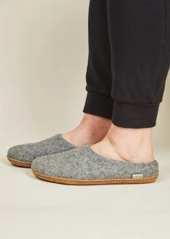 Kyrgies Men's Natural Sole Low Back Wool Slippers - Gray