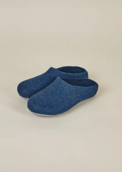 Kyrgies Men's Classic Sole Low Back Wool Slippers - Navy