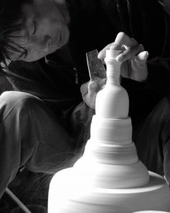 Middle Kingdom Home Goods Cold Mountain Gourd Porcelain Vase - Steel Grey