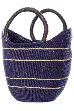 Swahili African Modern Midnight Blue Pinstripe Bolga Shopper Bag